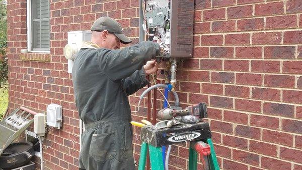 In the middle of a Rinnai Tankless Water Heater Installation In Hollywood, SC