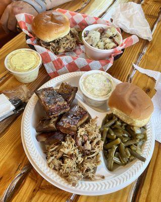 Pulled pork and rib tips with sides!