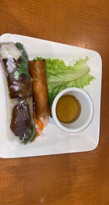 Char pork spring roll and egg roll with the fish sauce