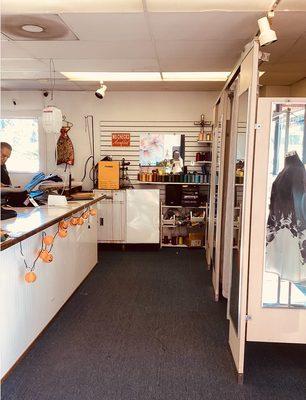 Interior of the shop---the dressing rooms are on the right