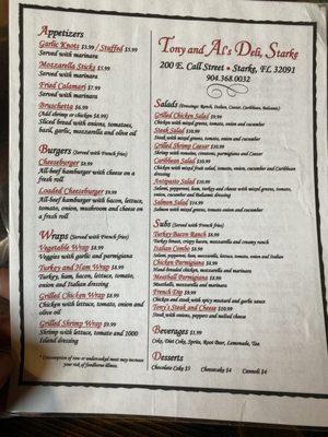 Dinner menu-front