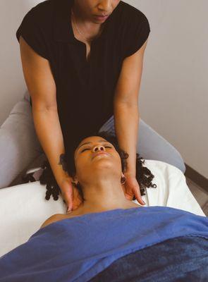 Massage therapist Candice working on a patient