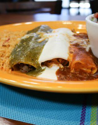 Mexican Flag Enchilada Sampler