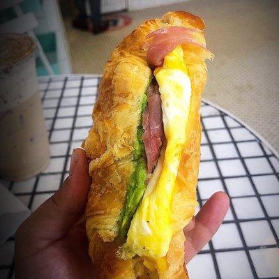 Egg and Cheese Croissant +prosciutto +avocado