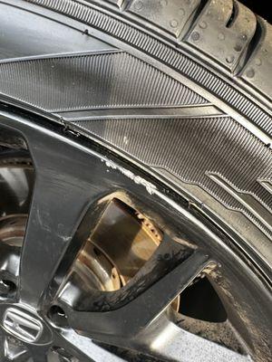 Rim damage after tire replacement.