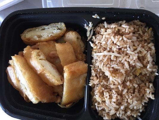 Almond chicken with veggie fried rice - good flavor but a bit soggy and veggie fried rice not so "veggie"