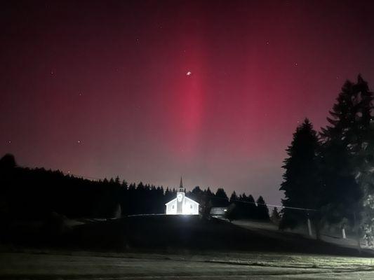 Church of Nazarene, with Aurora Borealis.