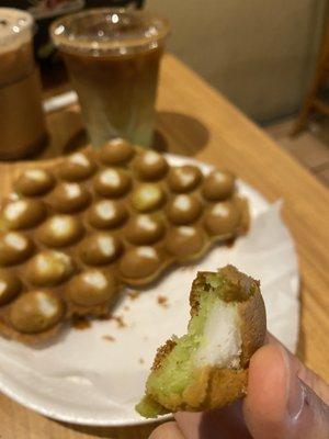 Pandan mochi egg waffle