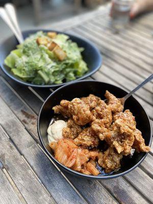 Chicken karaage and Caesar Salad