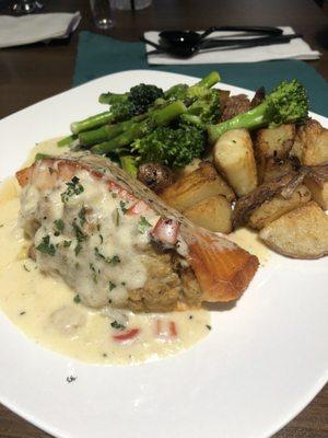 Crab stuffed salmon special $13.95