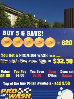 Buy tokens and you only pay $4.00 for a Premium wash.  Great Deal!