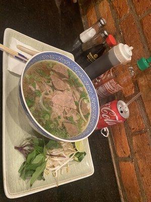 P9. Pho with rare steak and beef meatball