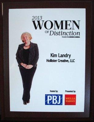 Hollister Creative President Kim Landry honored among Women of Distinction by the Philadelphia Business Journal and the Natio...