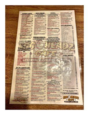 Huge Menu! Egg Headz Cafe.Tinley Park IL.Great Breakfast Brunch Coffee Place Very Busy! Big Parking Fast Nice Service Amazing Food! Big YES!