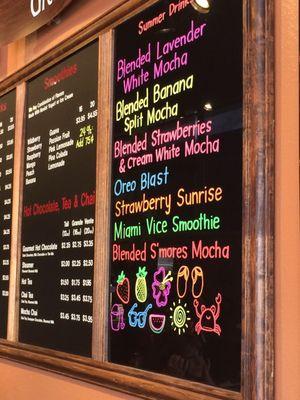 Summer drink menu