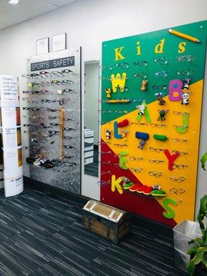 The kids and safety frames display wall.