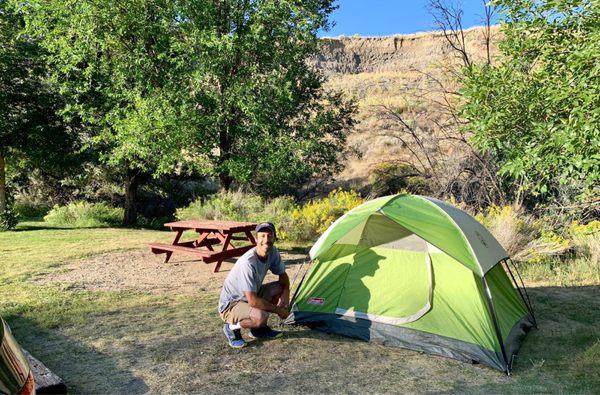 Yes, me and my trusty ole tent at the base of the hill within Ponderosa Campground.