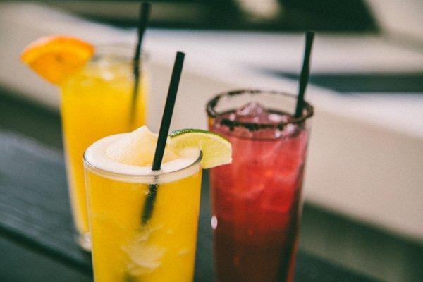 Summer Cocktails (Front: Frozen Margarita | Right: Tompkins Tea | Left: F-Train)