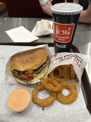 Hickory BBQ Bacon Cheeseburger 4. Onion Ring and Drink Fry Sauce