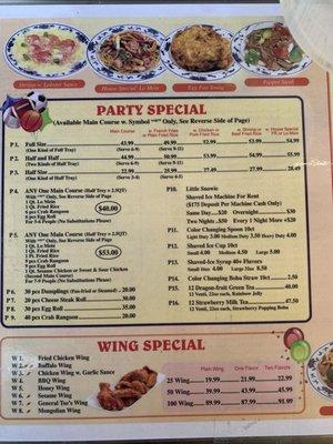 Party specials and Wings