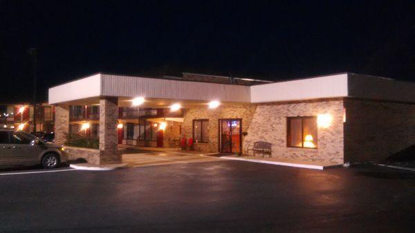 Night time view of carport/lobby.