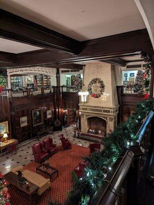 The lobby from the mezzanine, Christmas 2022.