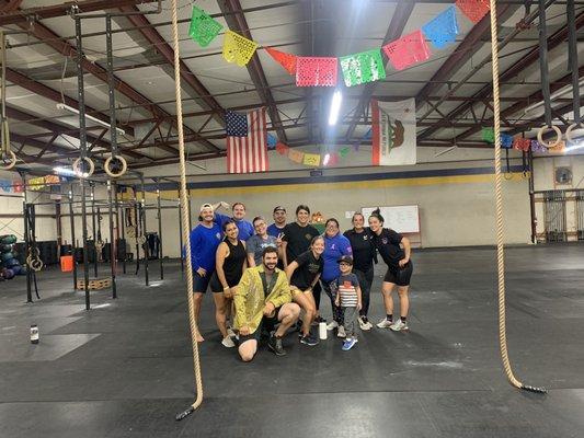 Post WOD photo, blue/gold friendly competition