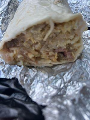 Sausage breakfast burrito from 'Big Mamas'.