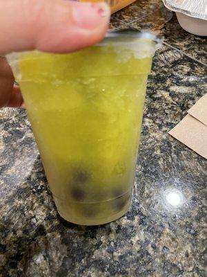 My slushie cooler is so good! With mango and matcha with tapioca pearls