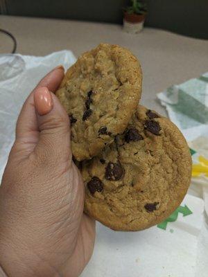 Oatmeal raisin and chocolate chip cookie