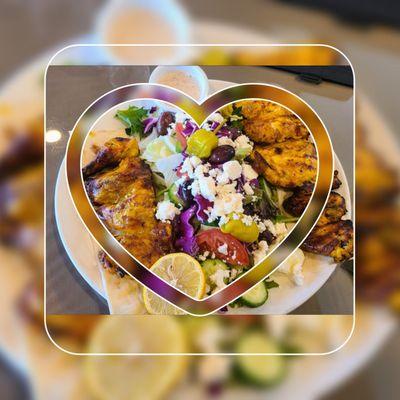 Cornish chicken with Greek salad.