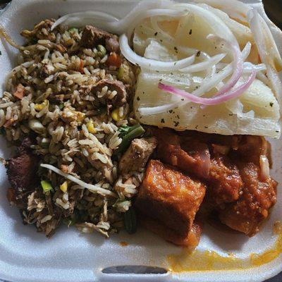 Chicharrones fried rice boiled yucca