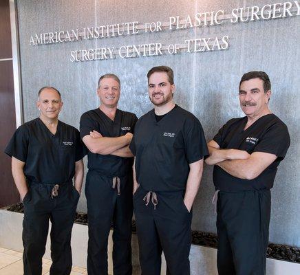 Drs. Peter Raphael, Scott Harris, Alan Dulin and Alfred Antonetti. Board-certified plastic surgeons.