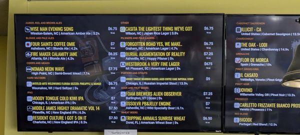 Tap list at Brewer's Kitchen, Lexington