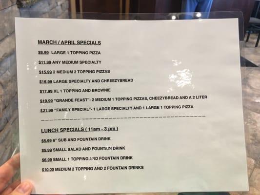 March/April '16 & lunch specials