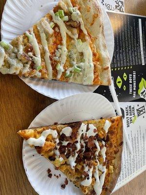 Two of the best slices I've ever had left is Buffalo chicken and right Shitfaced Chicken slice