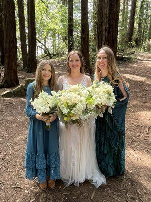 Bridesmaid's bouquets and bride