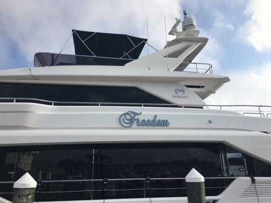 A yacht docked by boarding dock