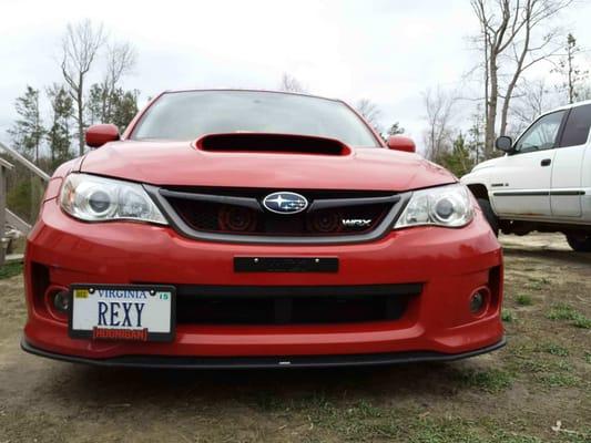 GrimmSpeed license plate relocater. Hella horns with subimods bracket ahd wiring harness