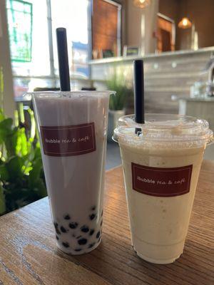 Taro bubble tea & pineapple smoothie