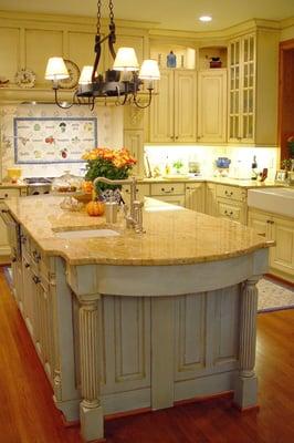 Distressed cabinetry and granite countertops