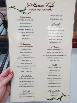 Front of the menu