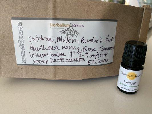 Custom tea blend, essential oil