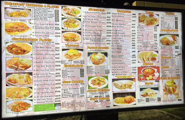 Current Menu! Food was delicious.  California Burrito and green sauce was tasty.