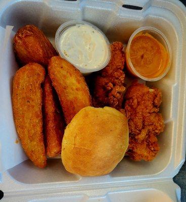 Jo jo fries tenders and a butter roll