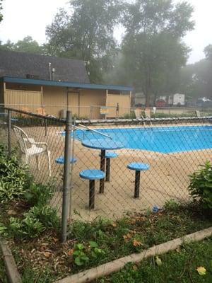 Bathhouse and pool.