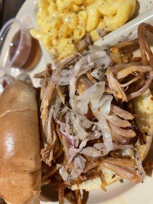 Pulled pork sandwich with coleslaw on top