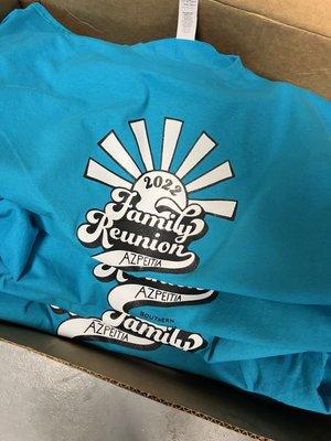 Quick turnaround on these two-tone family reunion shirts