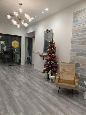 Lobby of Glam Studios at Christmas