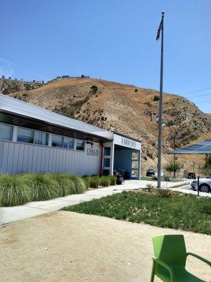 This is the entrance of our modern, state of the art, temporary digs, set in the Sylmar foothills.